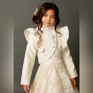 Lysandra Cream Ruffle Jacket Cropped by Joyfolie
